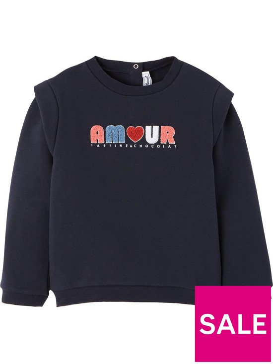 front image of tartine-et-chocolat-toddler-amour-print-sweatshirt-navynbsp