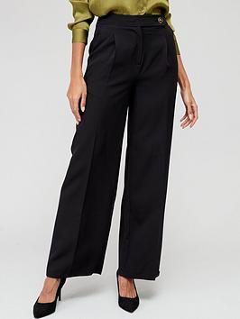 V By Very Button Detail Wide Leg Smart Trousers - Black