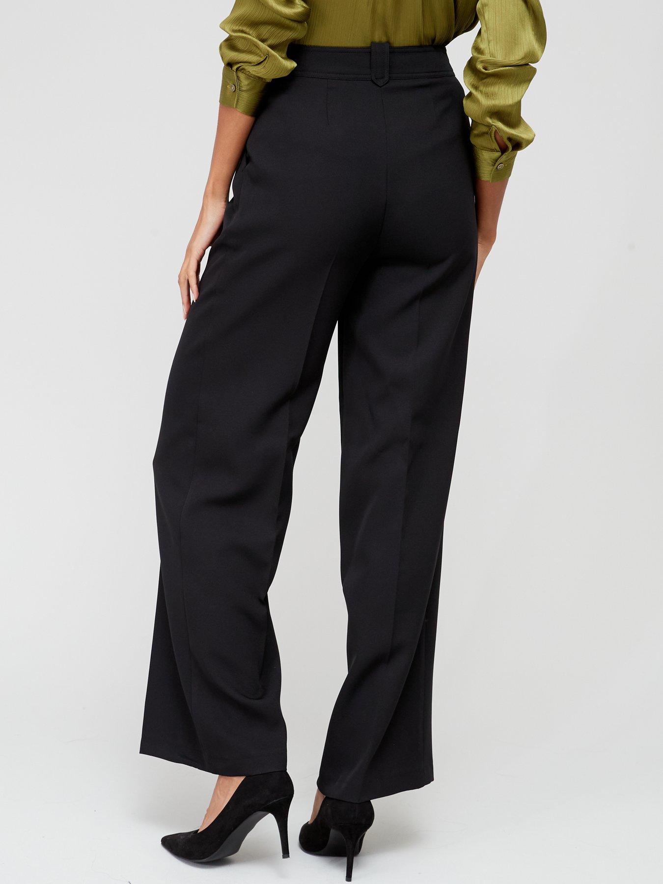 V by Very Button Detail Wide Leg Smart Trousers - Black