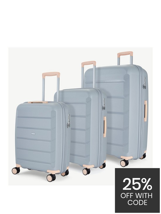 front image of rock-luggage-tulum-3-piece-set-hardshell-8-wheel-spinner-grey