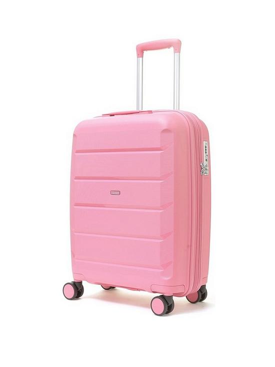 front image of rock-luggage-tulum-8-wheel-hardshell-cabin-suitcase-bubblegum-pink