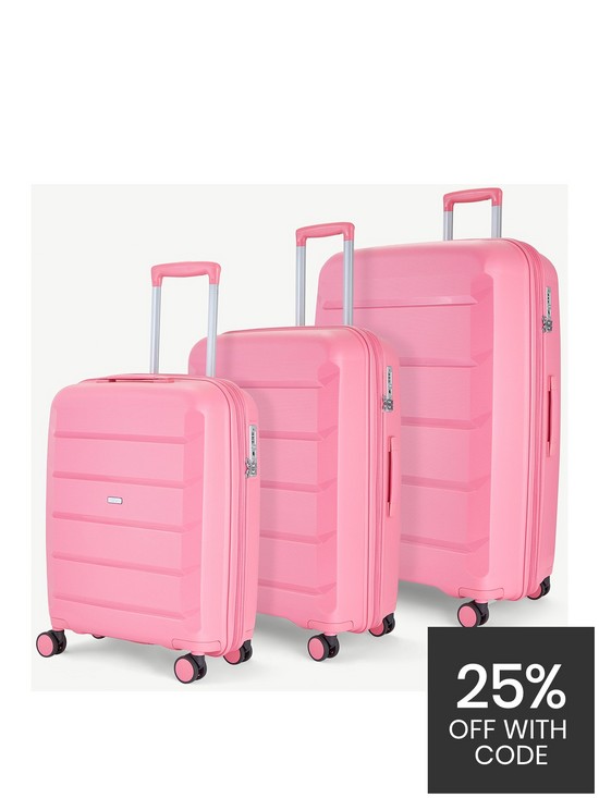 front image of rock-luggage-tulum-3-piece-set-hardshell-8-wheel-spinner-bubblegum-pink