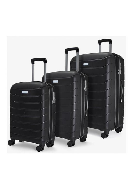 front image of rock-luggage-prime-3-piece-set-hardshell-8-wheel-spinner-black