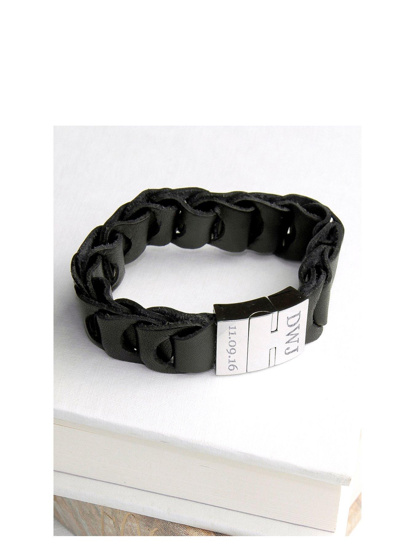 Product photograph of Treat Republic Personalised Men S Intrepid Leather Bracelet from very.co.uk