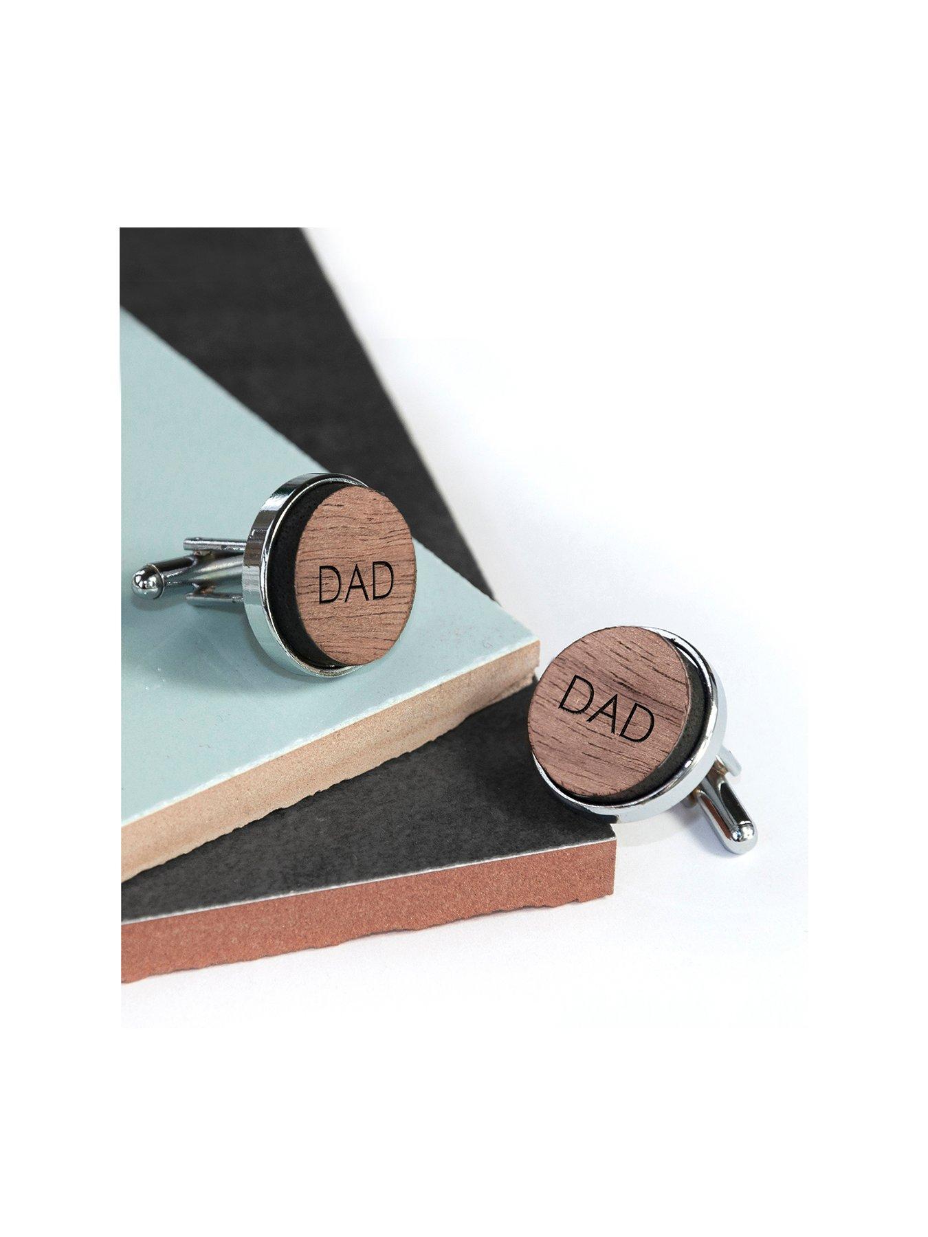 Product photograph of Treat Republic Personalised Engraved Round Walnut Cufflinks from very.co.uk