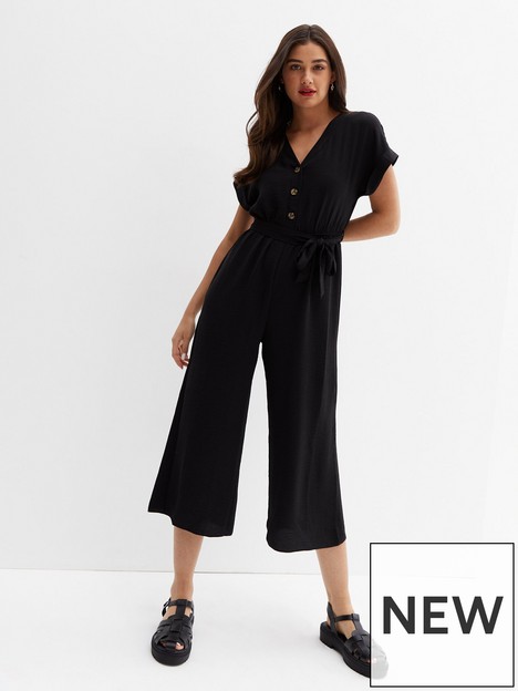 new-look-black-button-belted-wide-leg-crop-jumpsuit