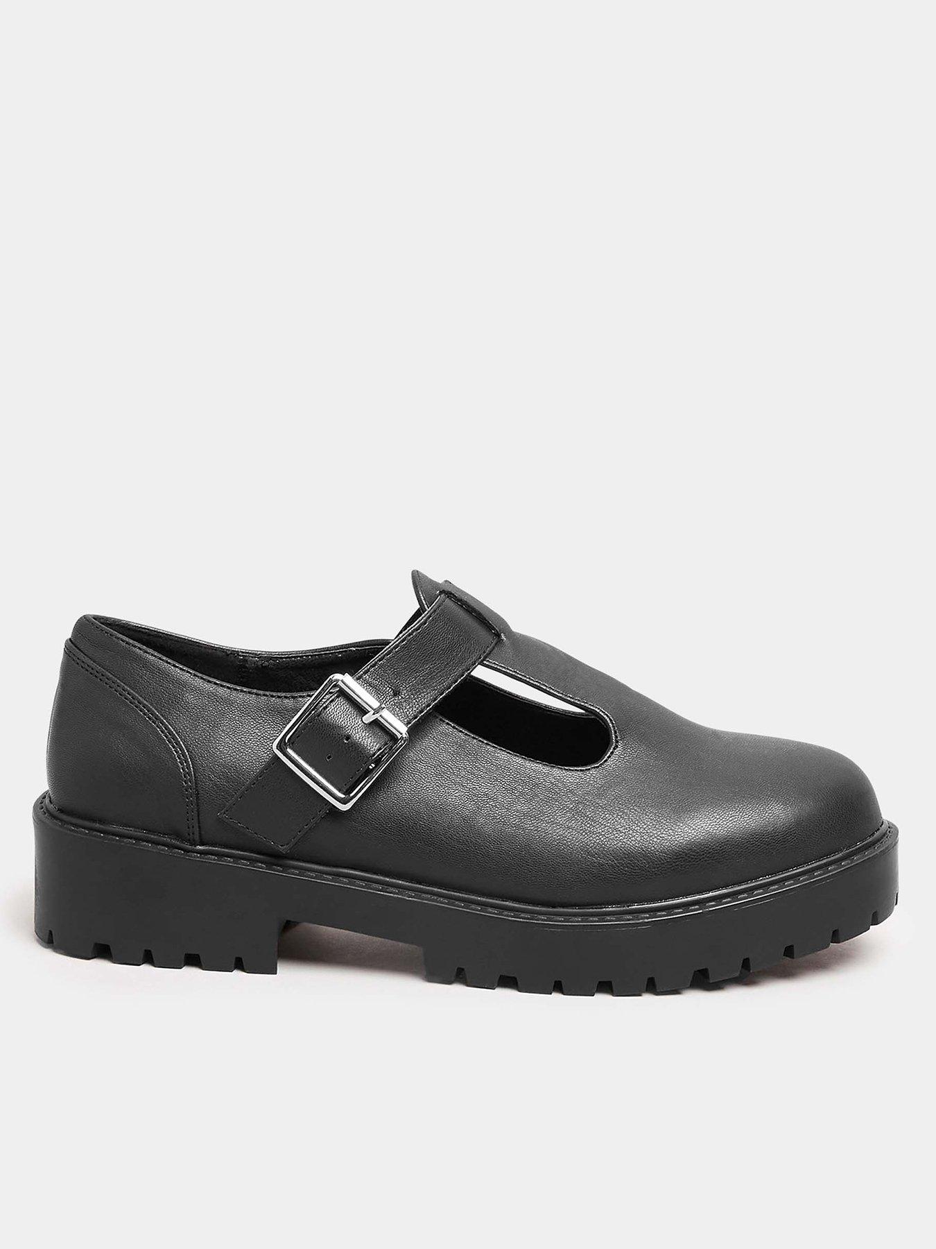 Yours Extra Wide Fit Chunky T-Bar PU Loafers - Black 