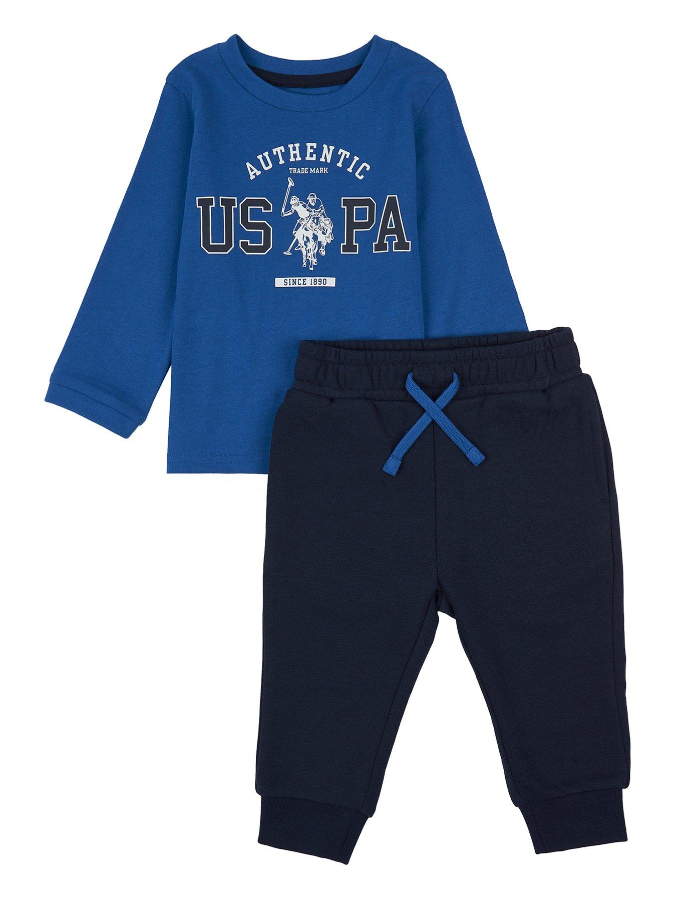 US Polo Assn Baby Boys L/S Top 2pc Denim Overall Set 