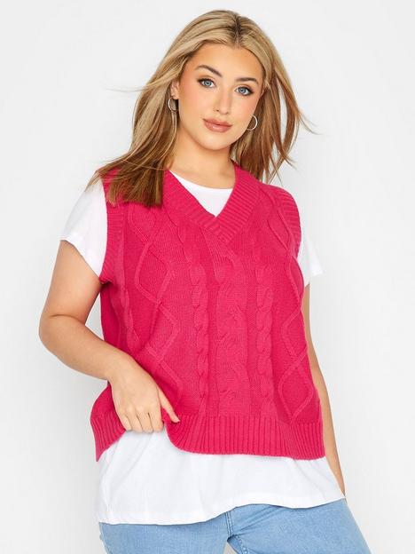 yours-cable-knitted-vest-hot-pink
