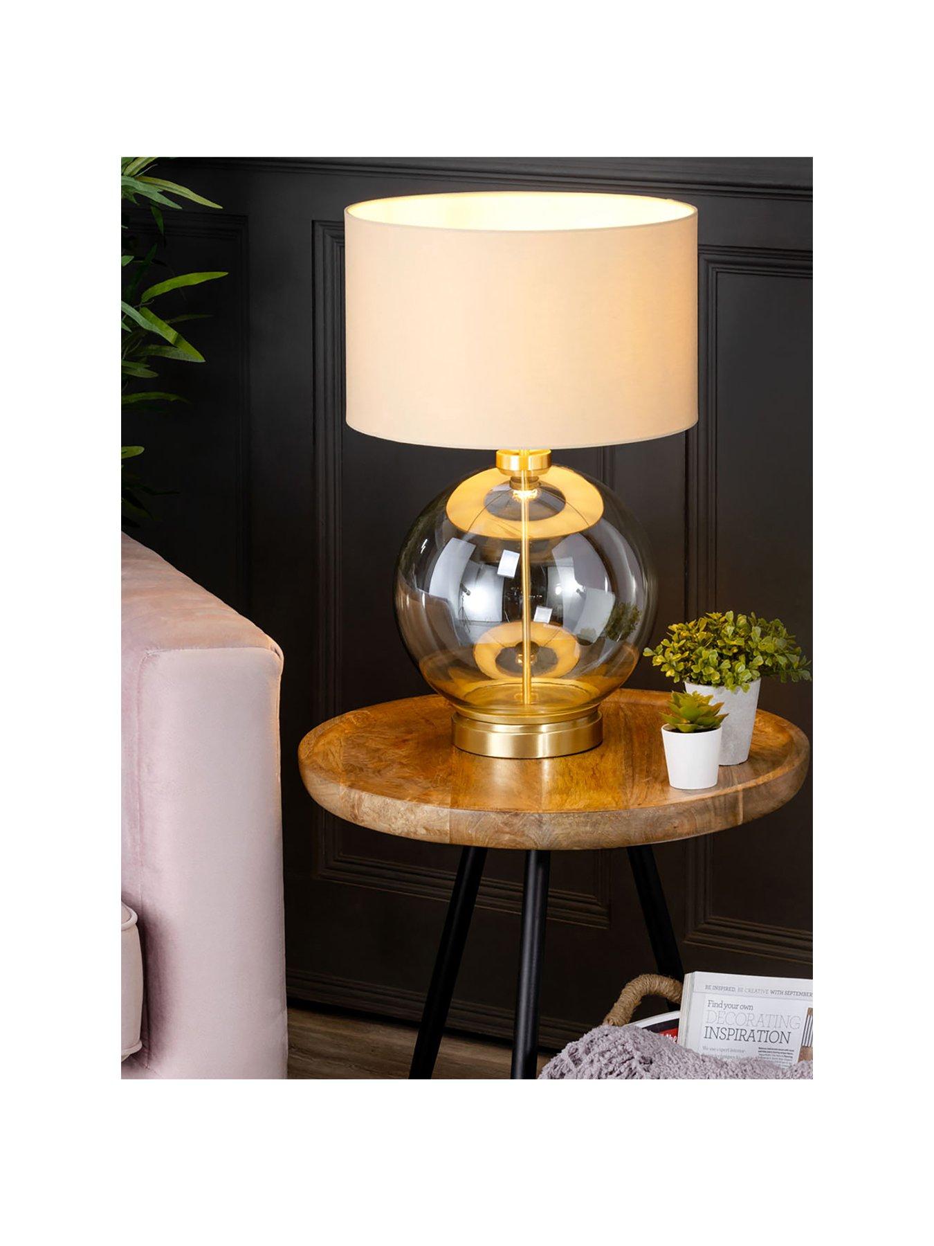Product photograph of Bhs Metro Large Glass Table Lamp - Satin Brass from very.co.uk