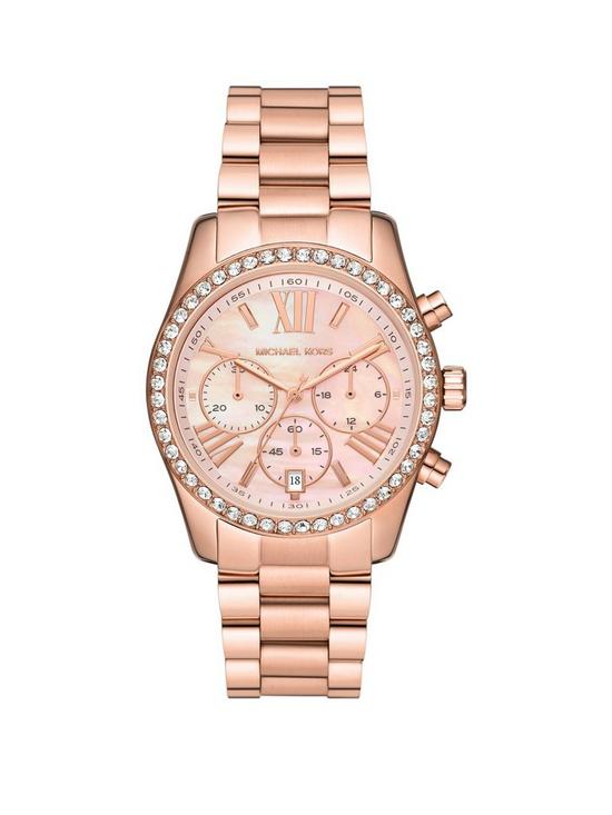 front image of michael-kors-lexington-chronograph-ladies-watch-stainless-steel