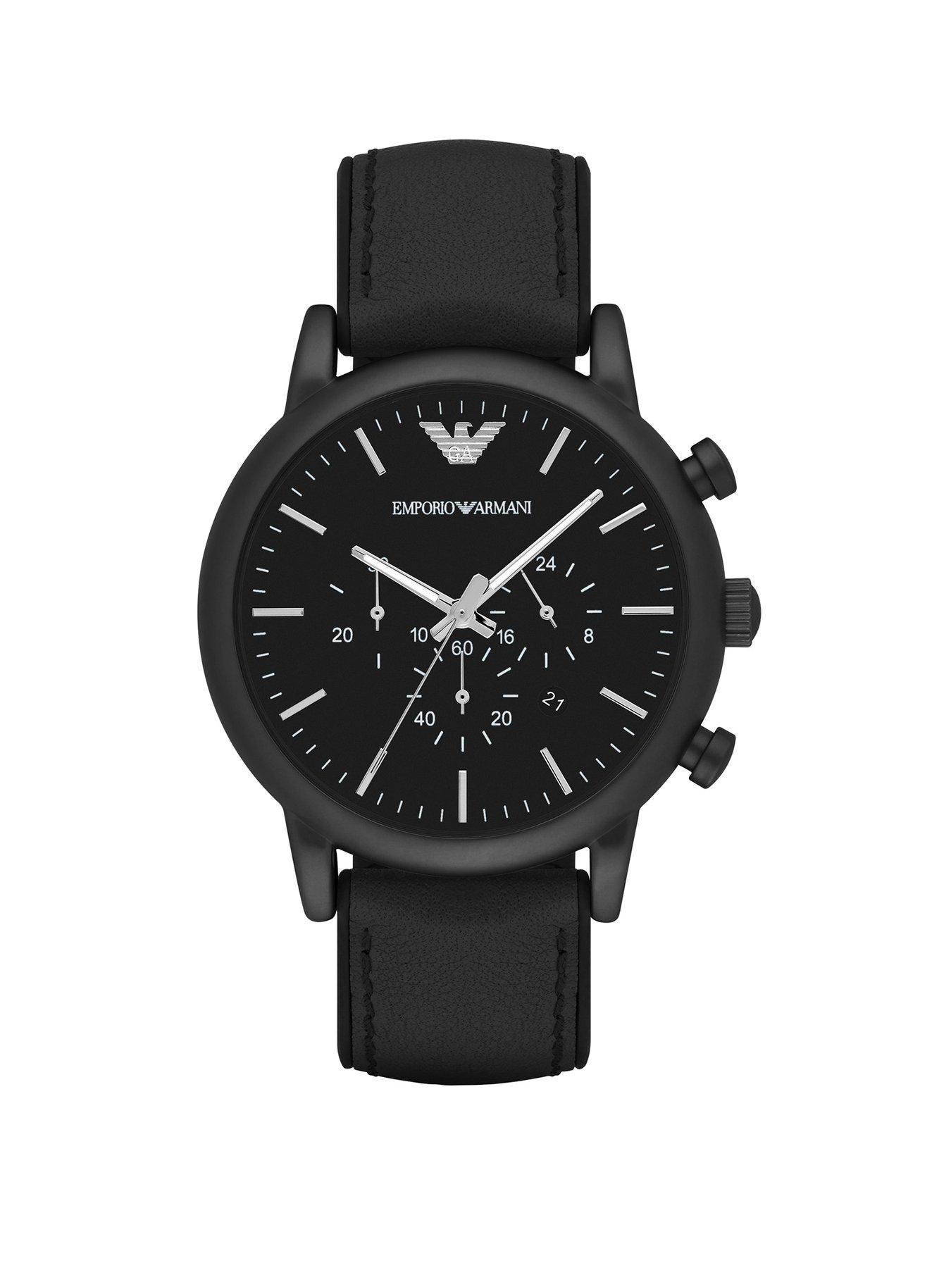 Product photograph of Emporio Armani Men S Watch Chronograph Leather Silicone from very.co.uk
