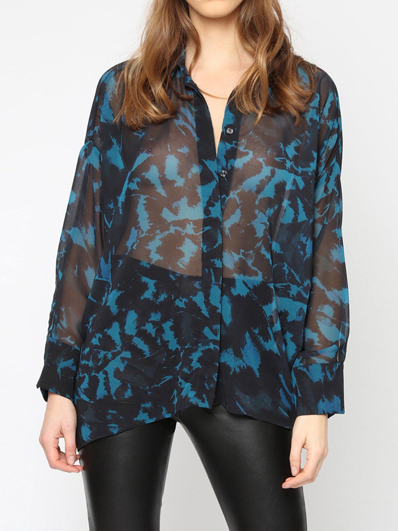 Religion Oversized Wild Sheer Shirt Blue Uk