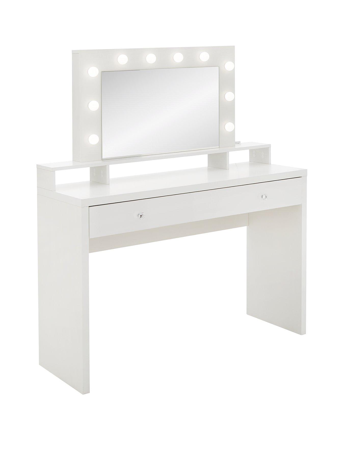 White dressing table with deals mirror and lights