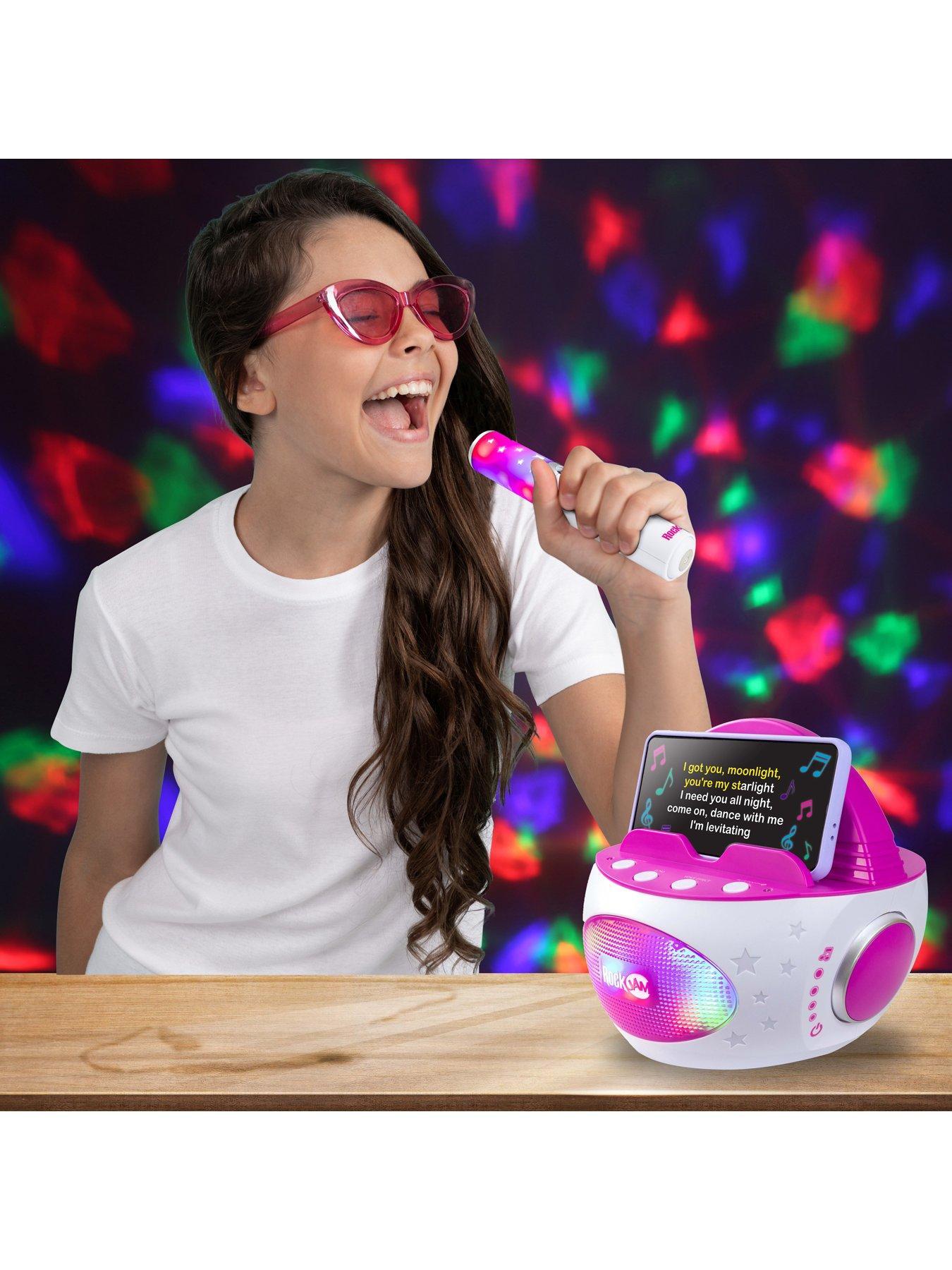 Microphone　10-Watt　Machine　with　Wireless　Karaoke　RockJam　Rechargeable　Bluetooth　Pink