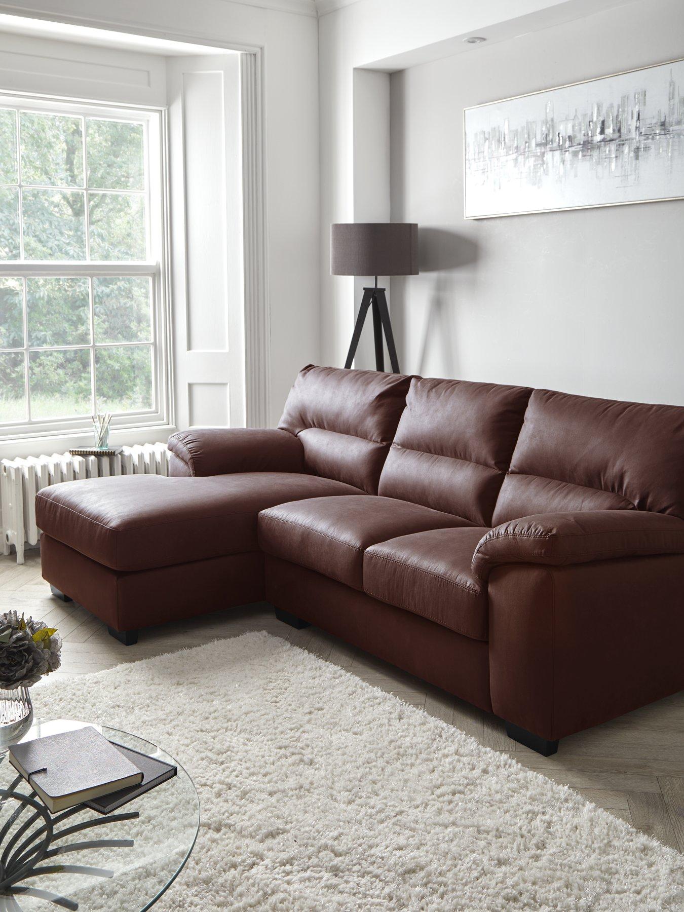 Dark brown store leather corner sofa