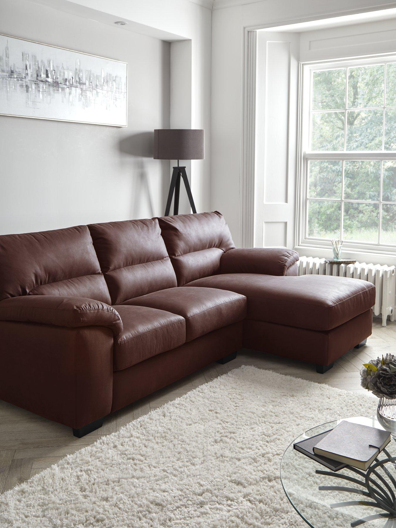 Brown leather deals lounge with chaise