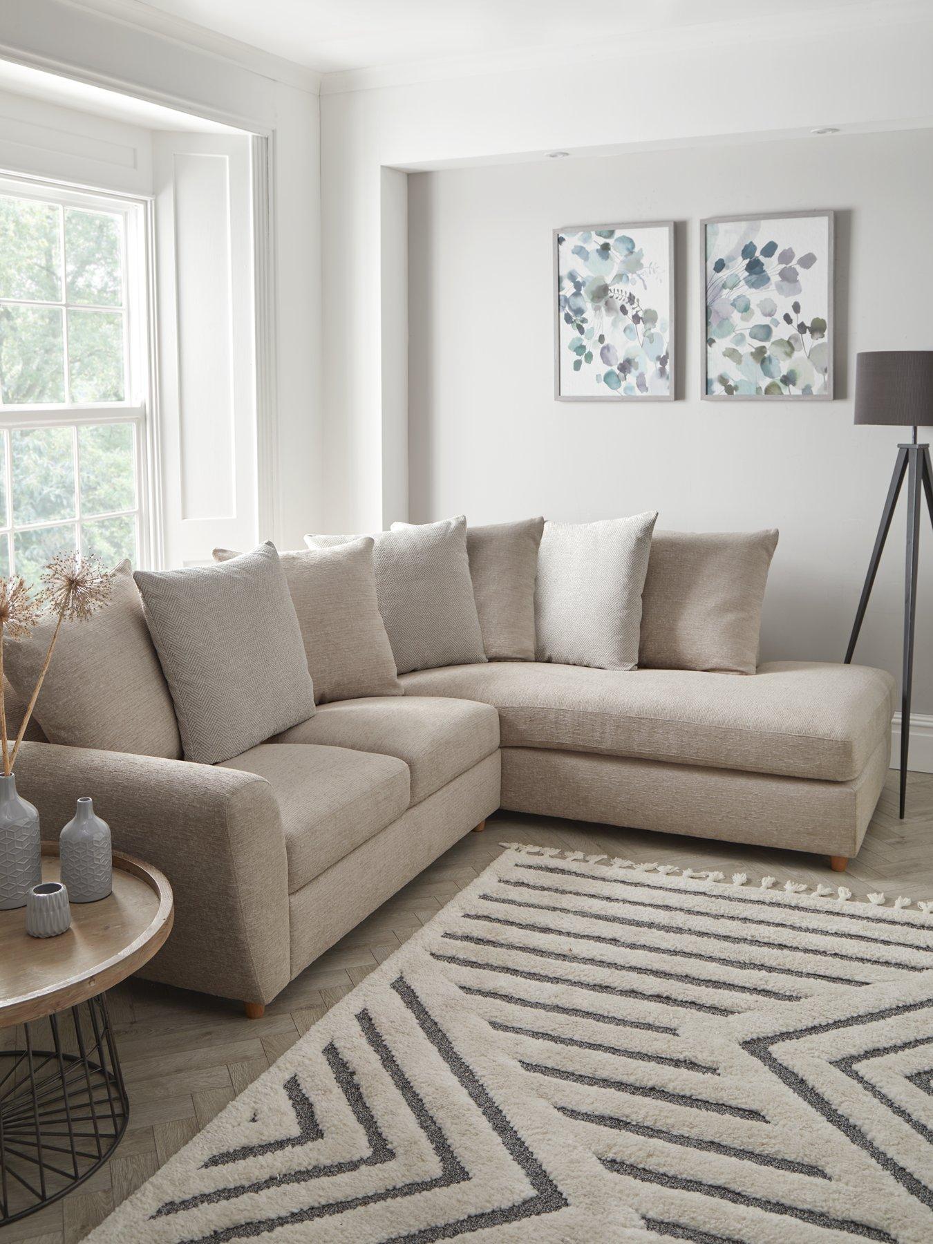 Product photograph of Very Home Odeon Fabric Right Hand Corner Scatterback Sofa - Natural Herringbone from very.co.uk