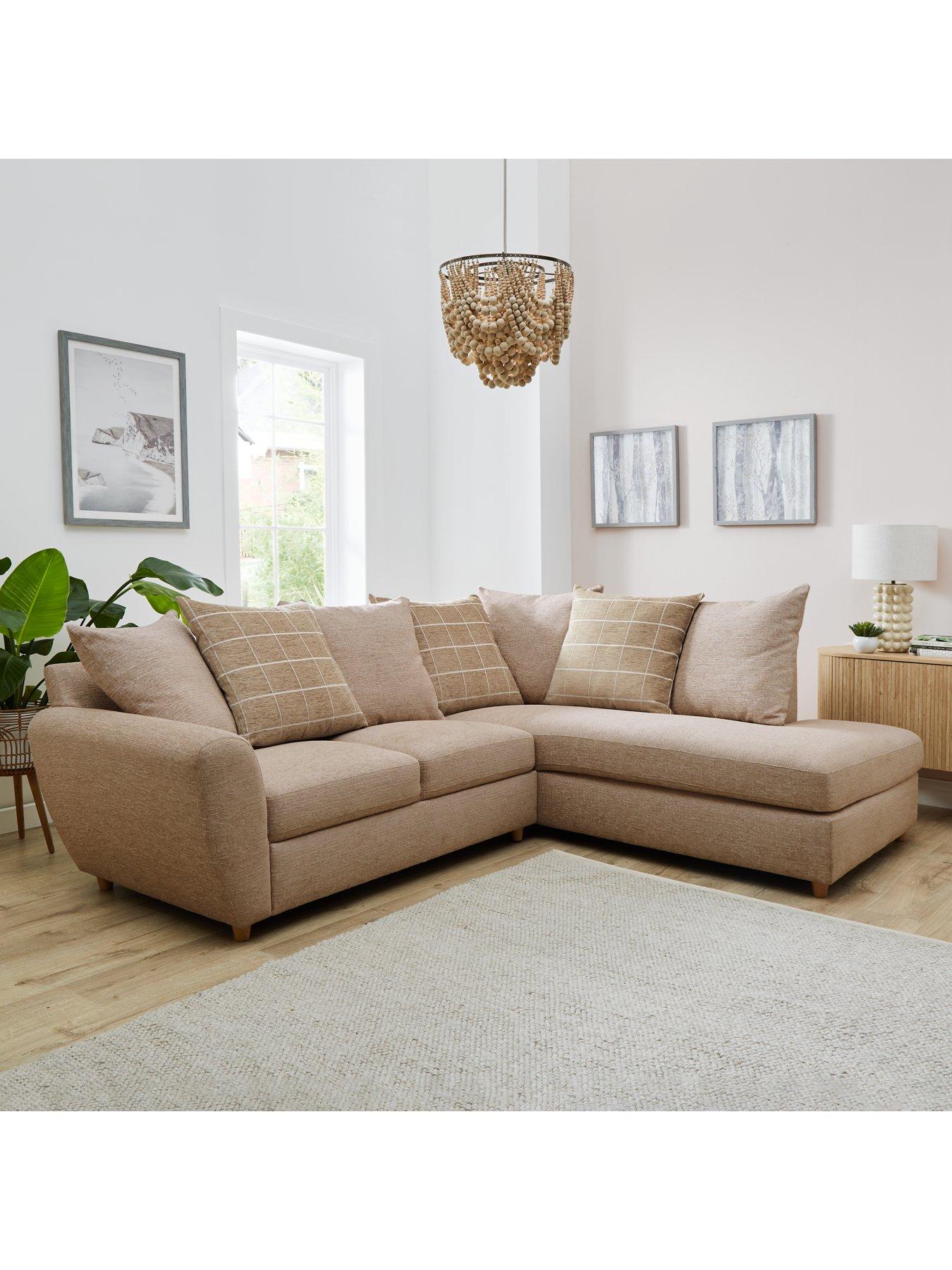 Product photograph of Very Home Odeon Left Hand Fabric Corner Sofa - Biscuit Check from very.co.uk