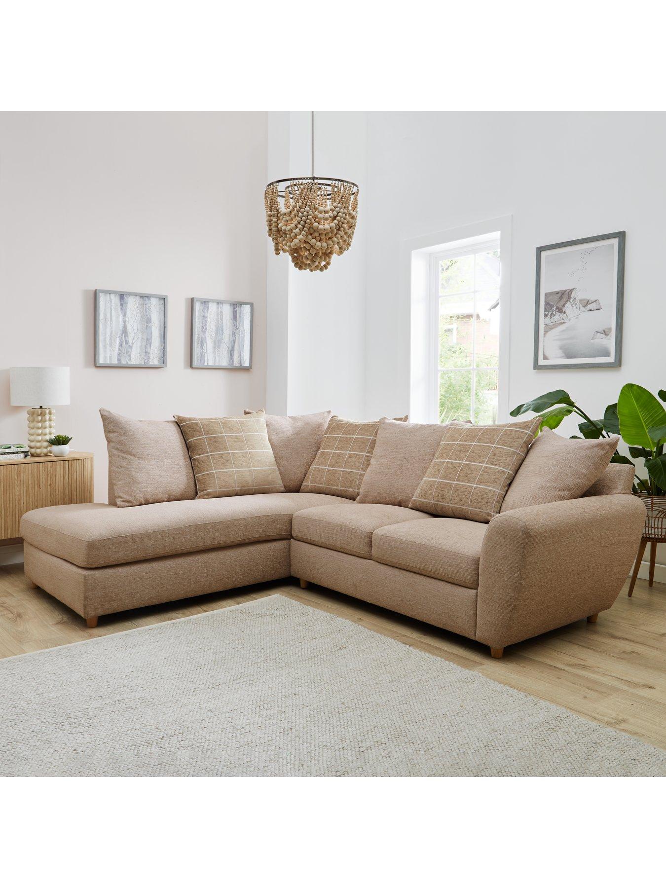 Product photograph of Very Home Odeon Fabric Right Hand Corner Scatterback Sofa - Biscuit from very.co.uk