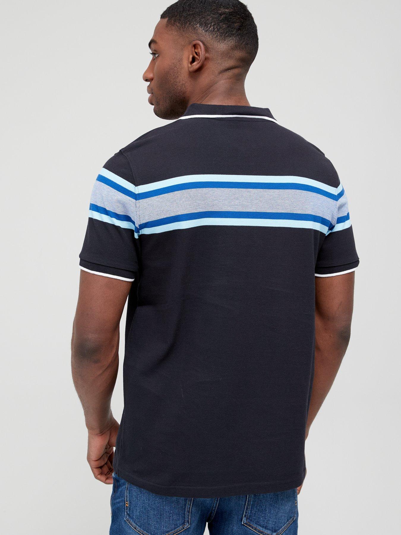 Very Man Chest Stripe Polo Shirt - Navy/Blue | very.co.uk
