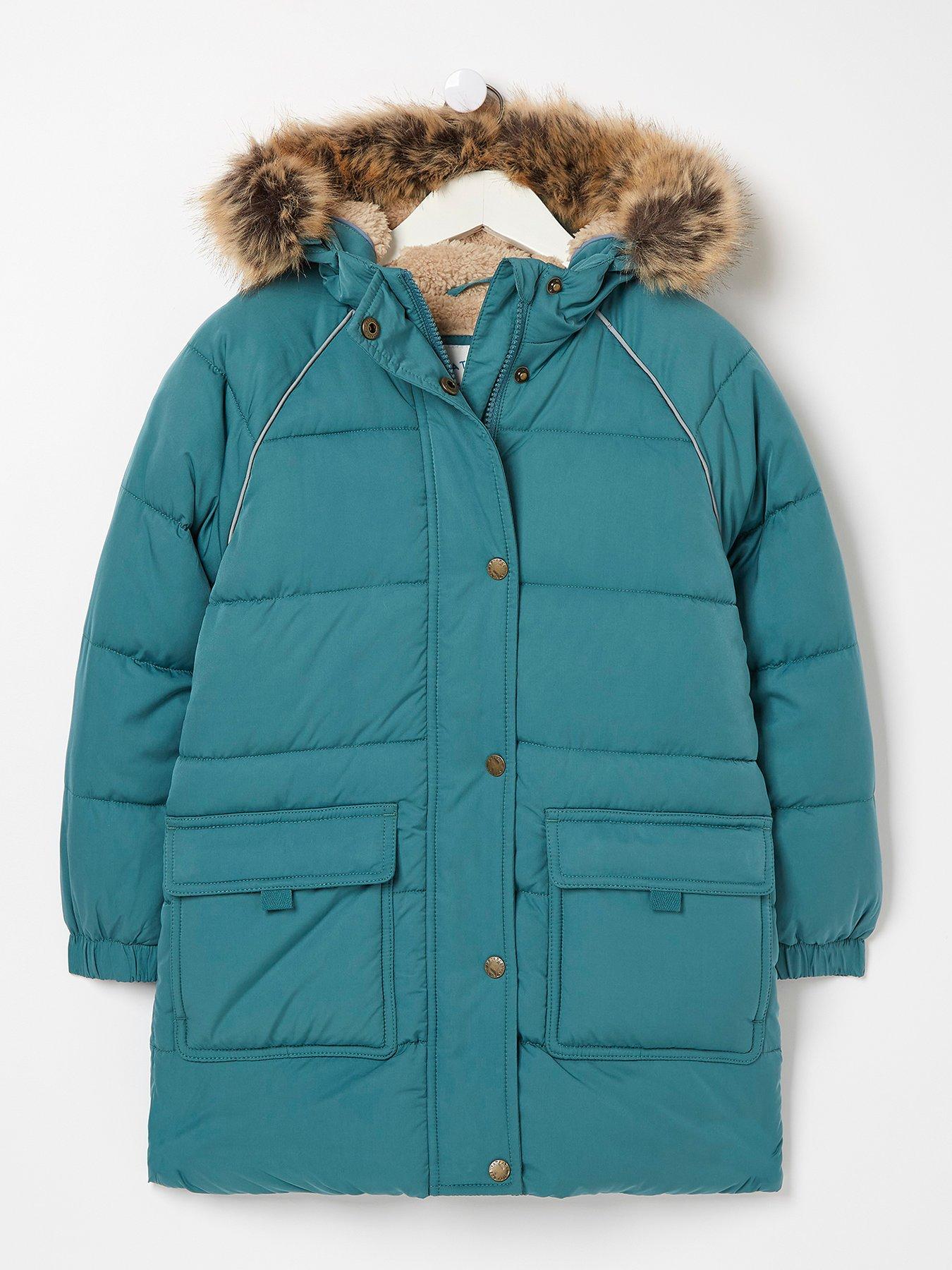 FatFace Girls Lily Longline Coat - Teal Green | very.co.uk
