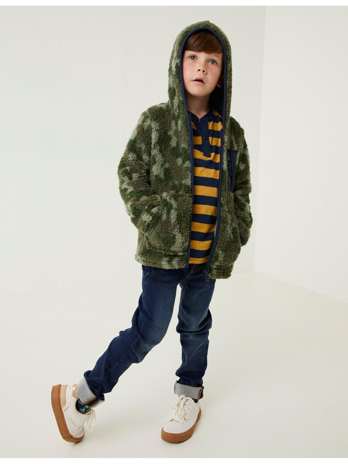 FatFace Boys Camo Print Fleece Zip Through Hoody - Khaki | very.co.uk