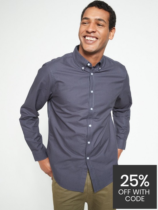 front image of everyday-long-sleeve-button-down-oxford-shirt-navy