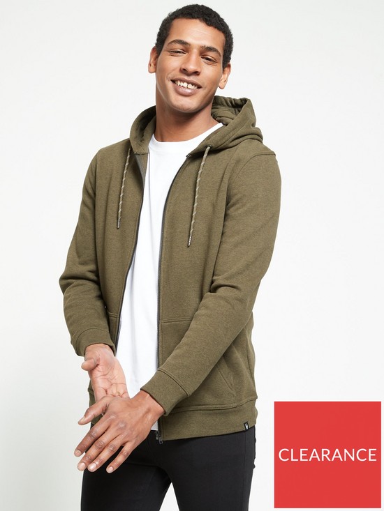 front image of everyday-essential-zip-through-hoodie-khaki