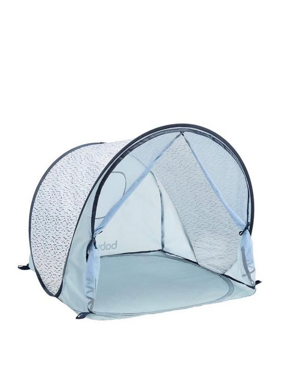 front image of babymoov-anti-uv-pop-up-play-tent-50-upf-protection-blue-waves