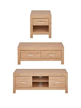 Product photograph of Very Home Clanford 3 Piece Package - Tv Unit Coffee Table And Lamp Table - Oak Effect from very.co.uk