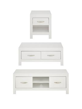 Product photograph of Very Home Clanford 3 Piece Package - Tv Unit Coffee Table And Lamp Table - White from very.co.uk