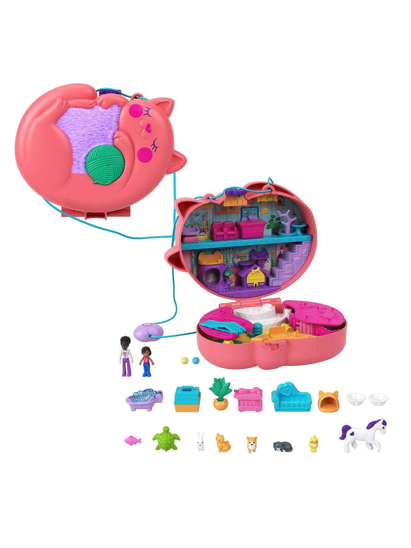 Polly Pocket Flip & Find Cat Compact, Travel Toy with Micro Polly Doll &  Pet Cat