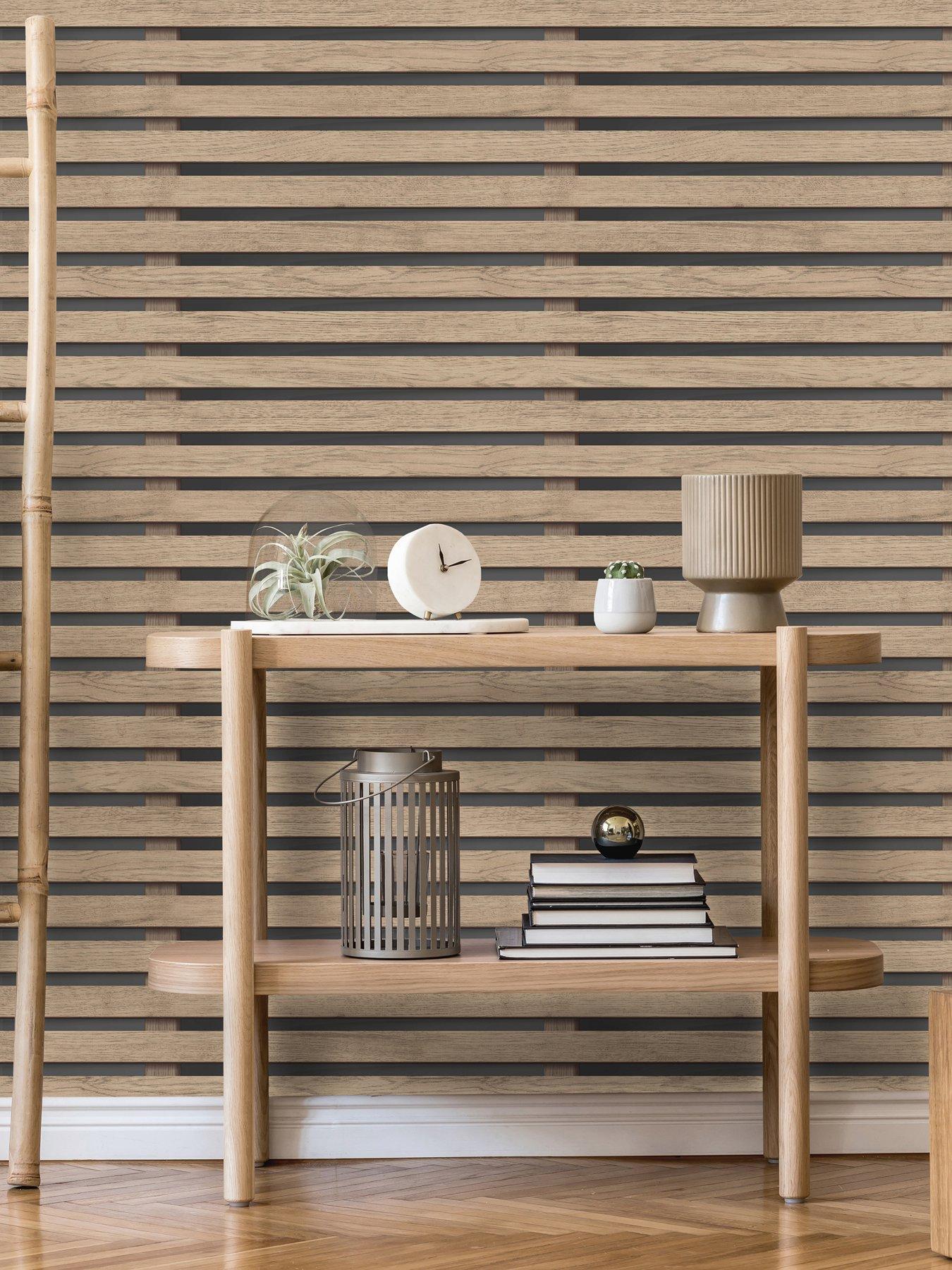Fine Decor Black & Grey Wood Slat Wallpaper - Rustic Striped Modern Roll (5.2 Sq M)