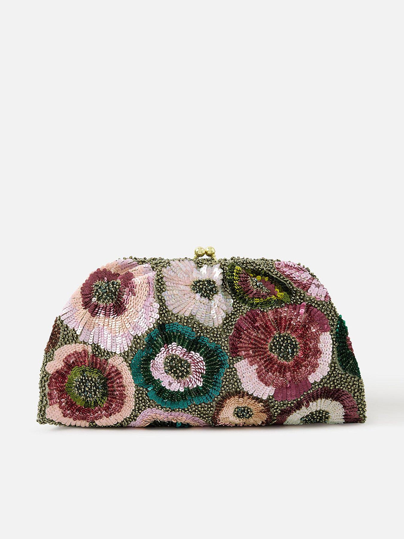 floral embellished clutch bag