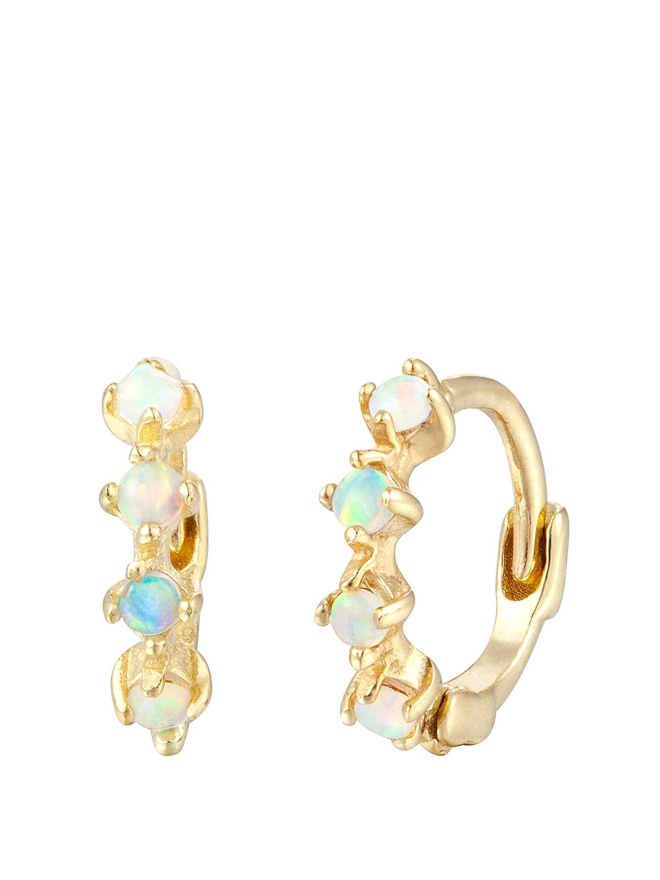 Product photograph of Seol Gold 9ct Solid Gold Opal Studded Huggie Hoop Earrings from very.co.uk