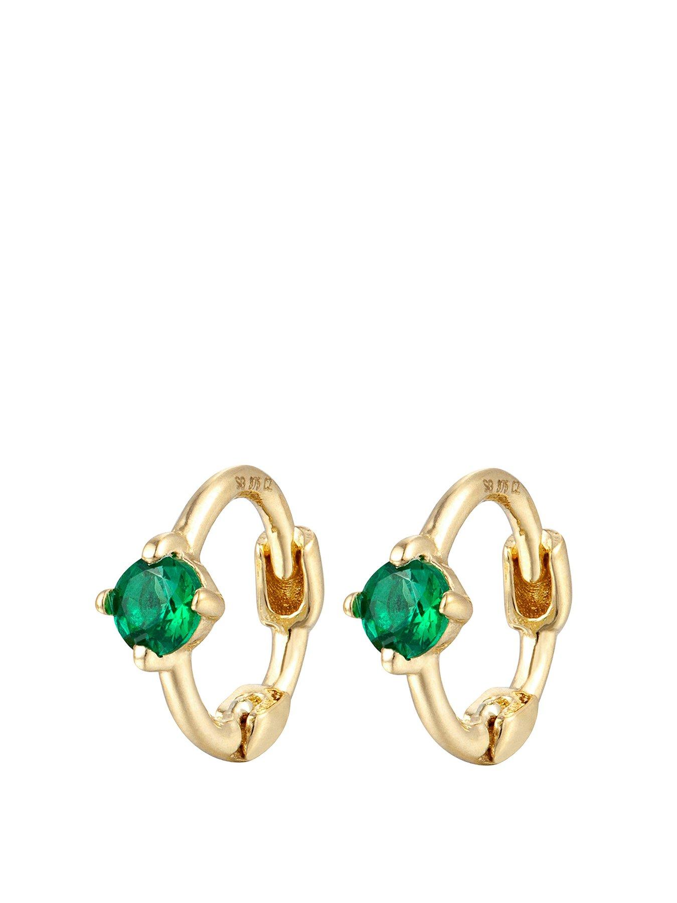 undefined 9ct Solid Gold Tiny Emerald Huggie Hoop Earrings