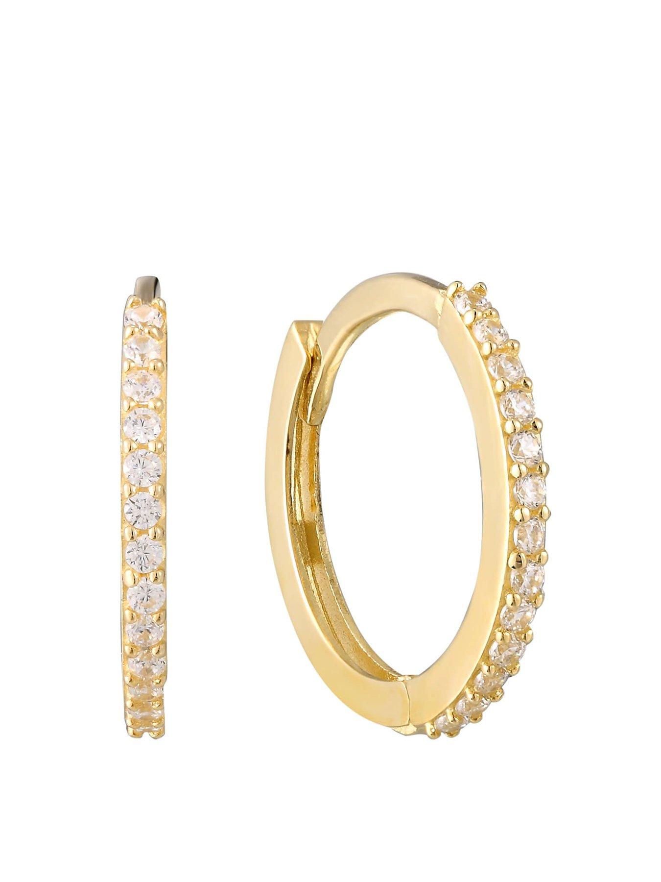 Seol + Gold 18ct Gold Plated Sterling Silver Cubic Zirconia Huggie Hoop Earrings
