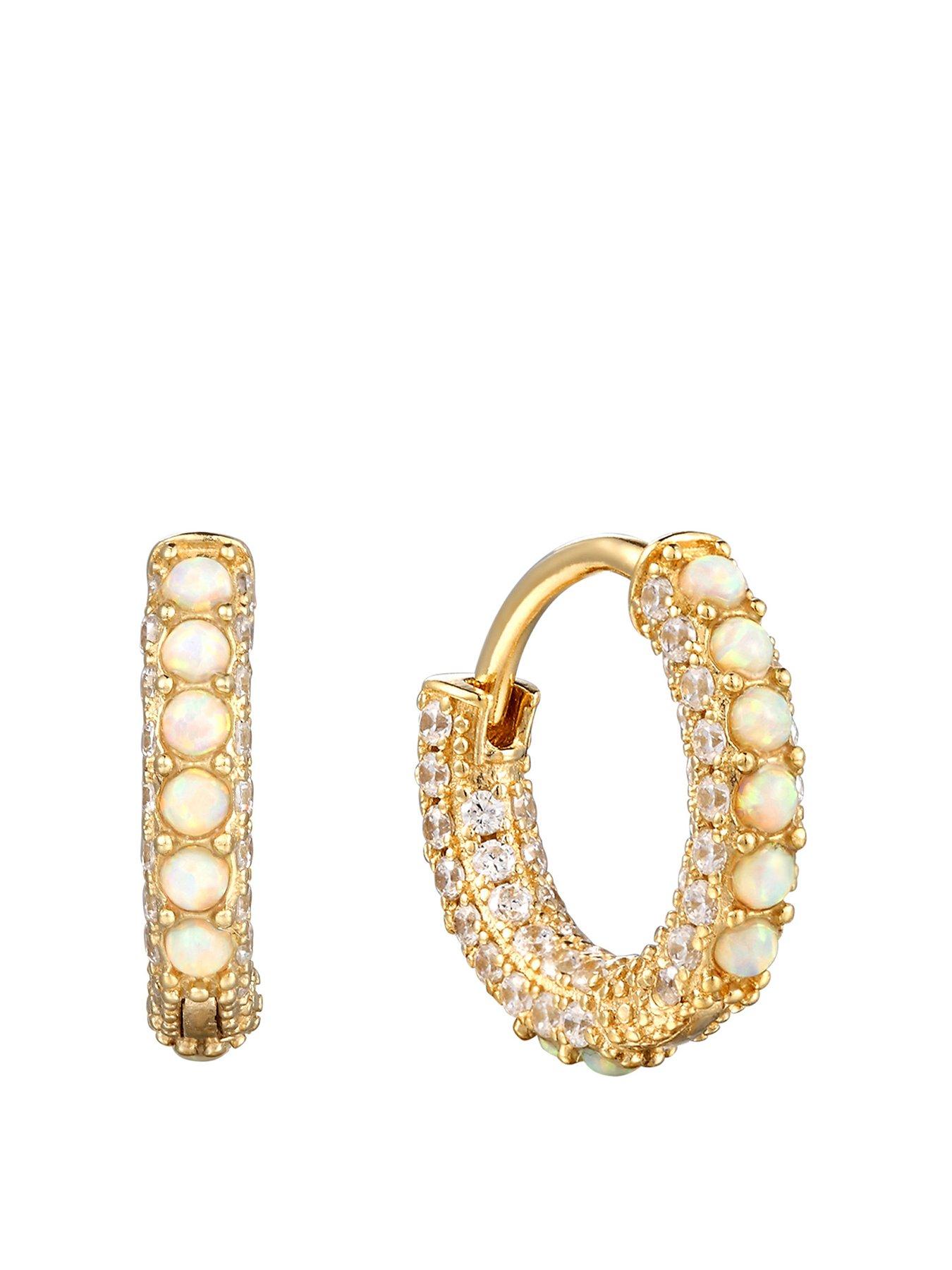 Product photograph of Seol Gold 18ct Gold Plated Sterling Silver Opal Cubic Zirconia Huggie Hoop Earrings from very.co.uk