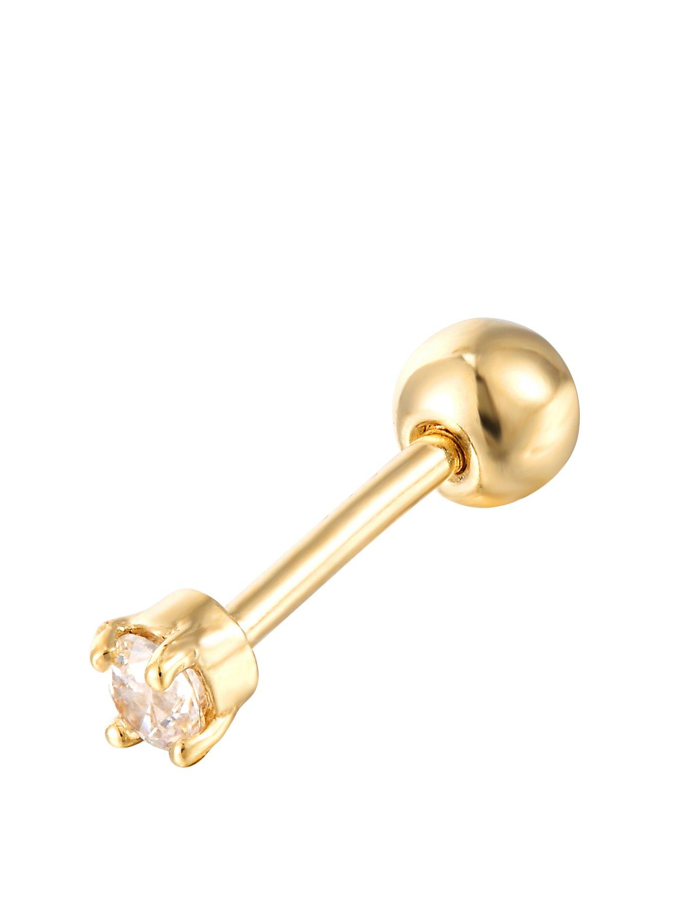 Product photograph of Seol Gold 18ct Gold Plated Sterling Silver Tiny Cubic Zirconia Labret Screw Stud from very.co.uk