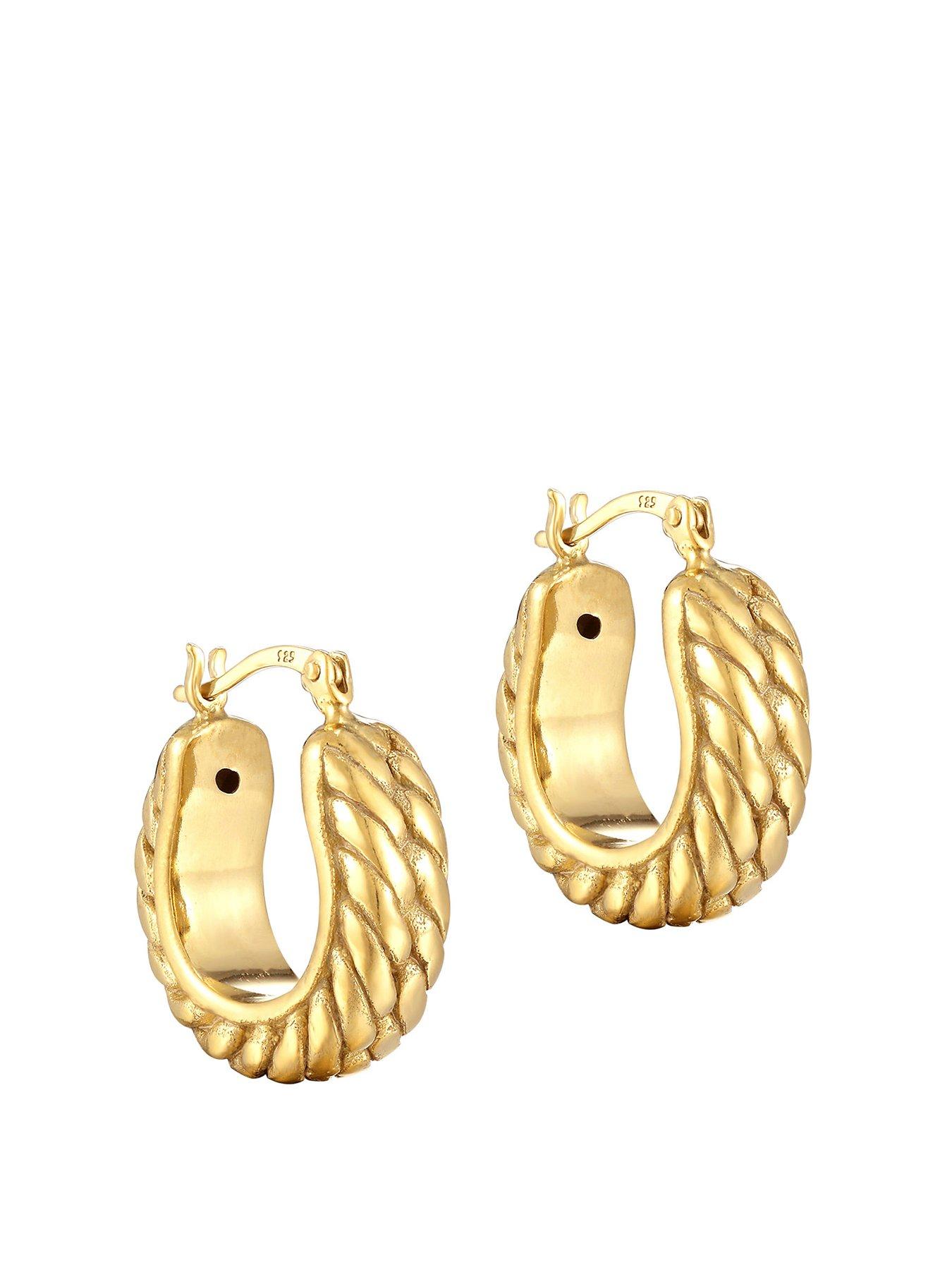undefined 18ct Gold Plated Sterling Silver Rope Creole Hoop Earrings
