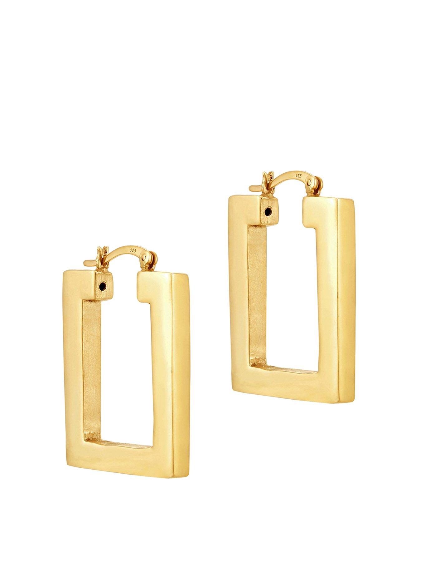 undefined 18ct Gold Plated Sterling Silver Rectangle Creole Hoop Earrings