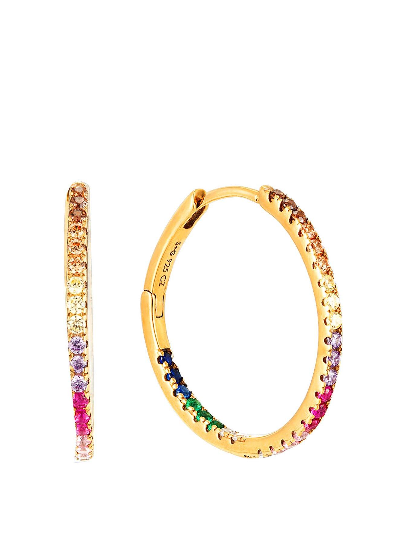 Product photograph of Seol Gold 18ct Gold Plated Sterling Silver Cubic Zirconia Rainbow Large Huggie Hoop Earrings from very.co.uk