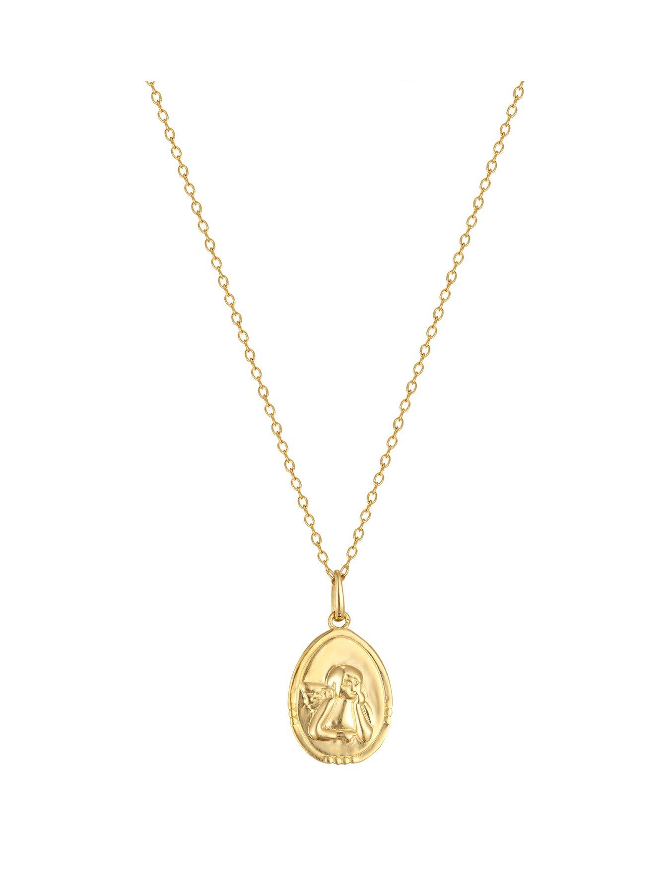 Product photograph of Seol Gold 18ct Gold Plated Sterling Silver Oval Cherub Adjustable Necklace from very.co.uk