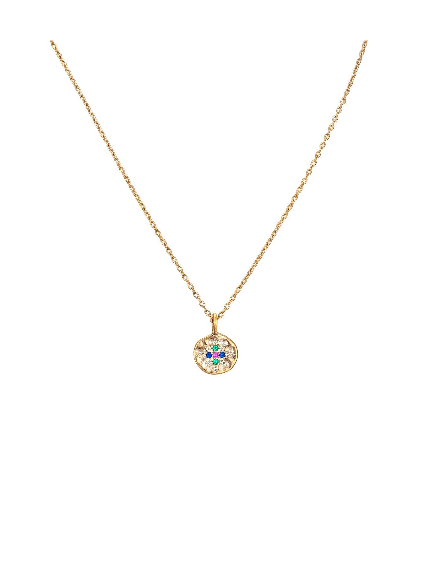 Product photograph of Seol Gold 18ct Gold Plated Sterling Silver Adjustable Cubic Zirconia Medallion Necklace from very.co.uk