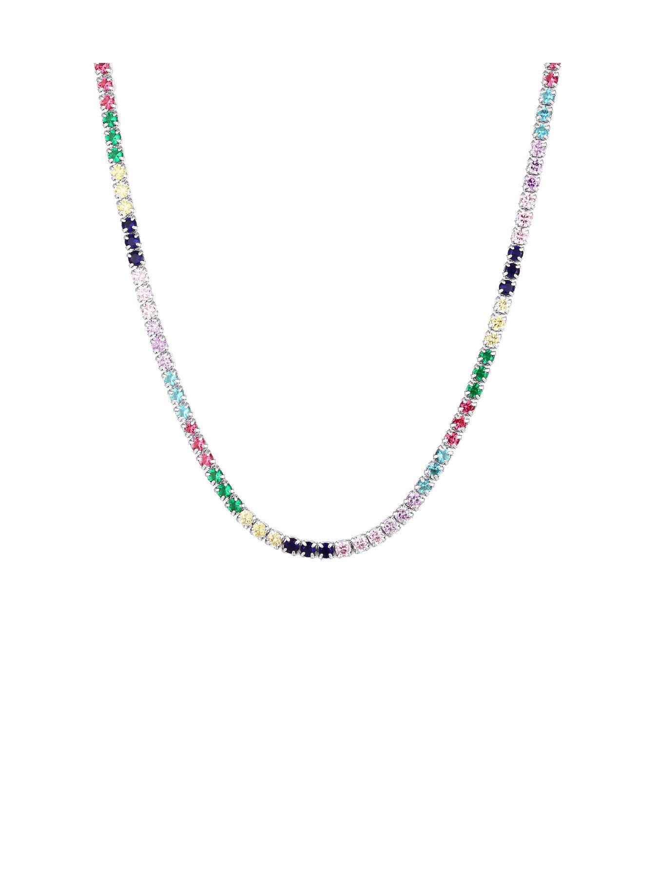 Product photograph of Seol Gold Sterling Silver Adjustable Rainbow Cubic Zirconia Tennis Choker Necklace from very.co.uk