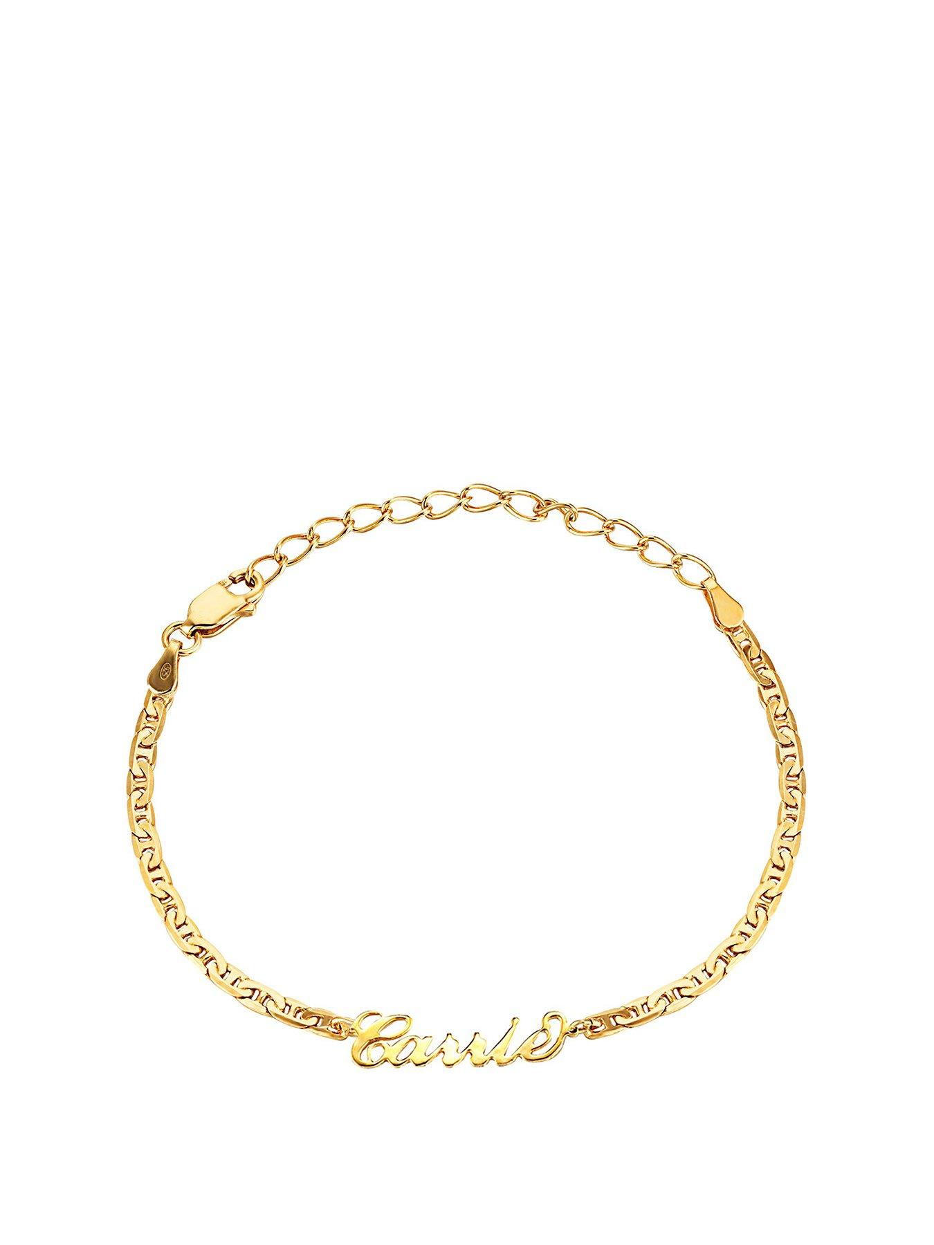 Product photograph of Seol Gold 18ct Gold Plated Sterling Silver Adjustable Script Name Mariner Bracelet from very.co.uk