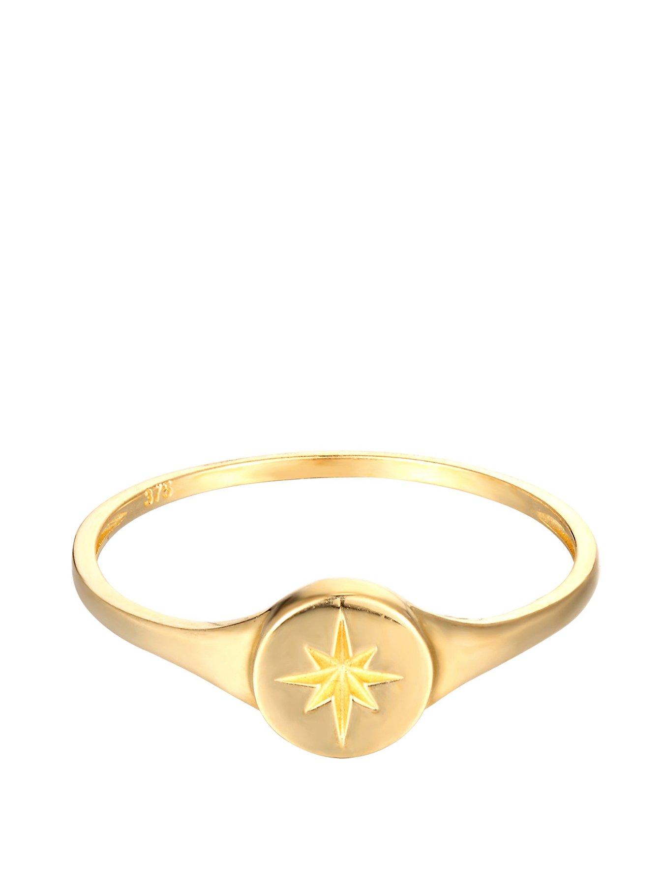 undefined 18ct Gold Plated Sterling Silver Compass Star Signet Ring