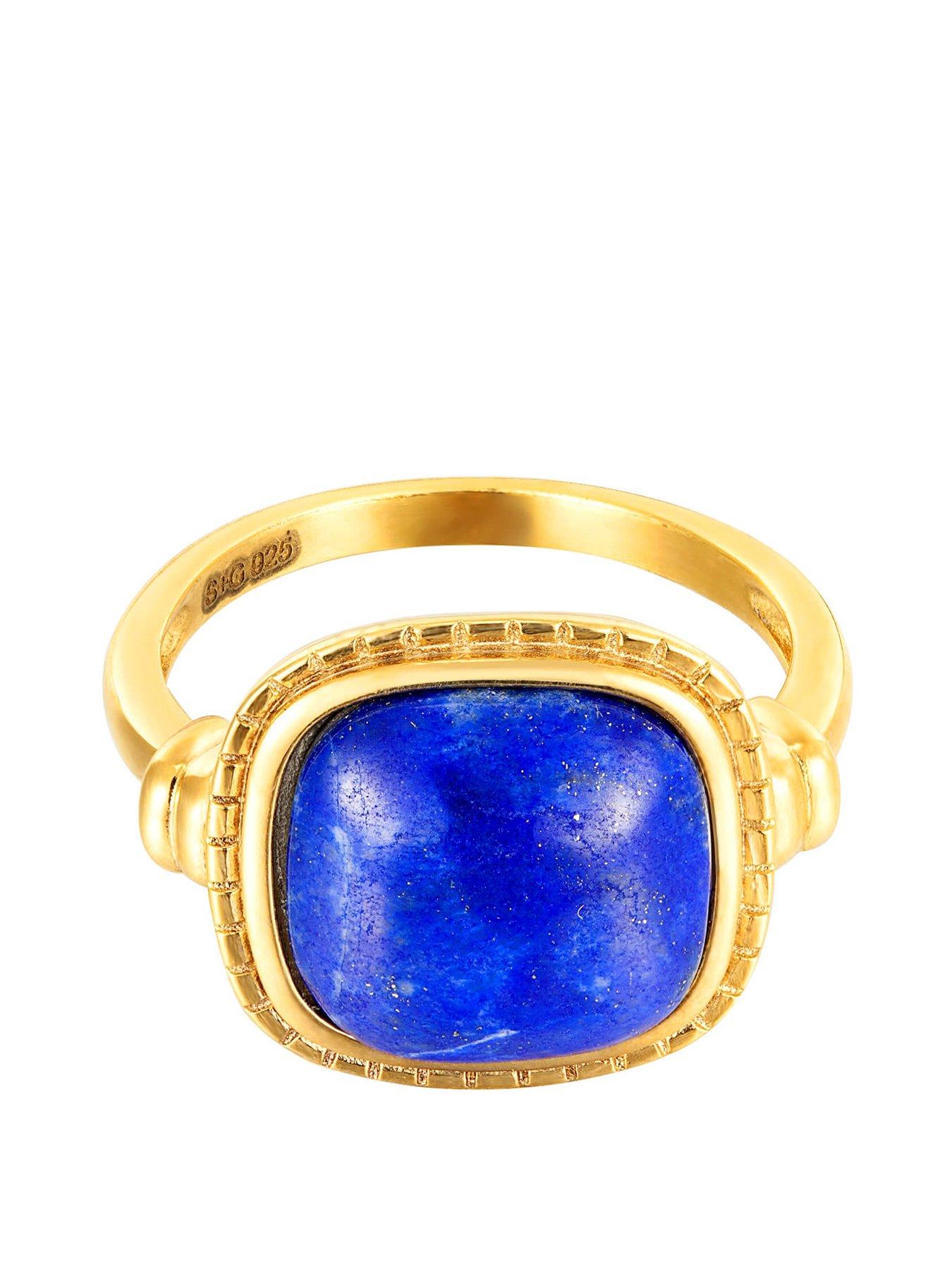 Product photograph of Seol Gold 18ct Gold Plated Sterling Silver Lapis Lazuli Ring from very.co.uk
