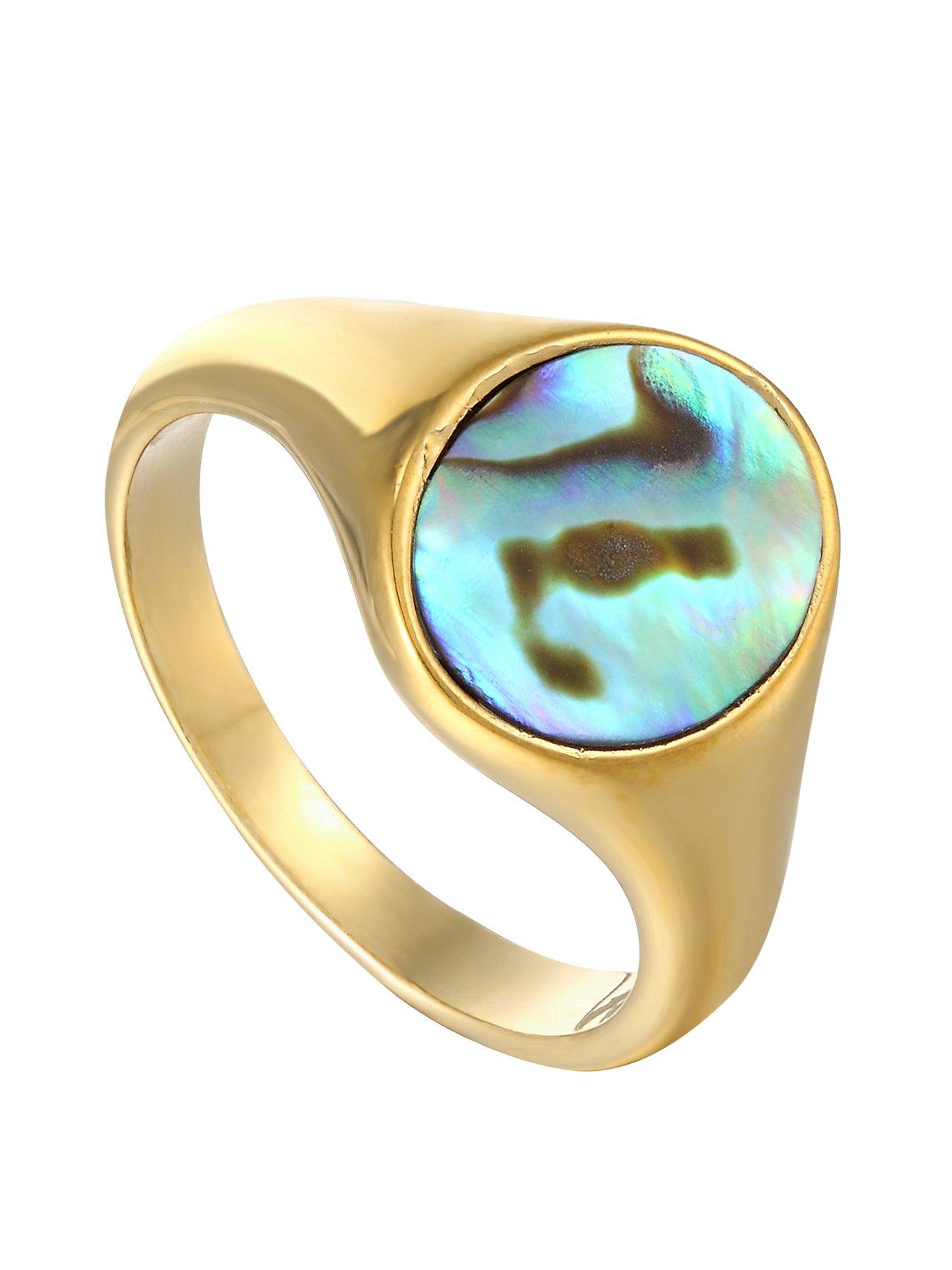 Product photograph of Seol Gold 18ct Gold Plated Sterling Silver Abalone Shell Signet Ring from very.co.uk